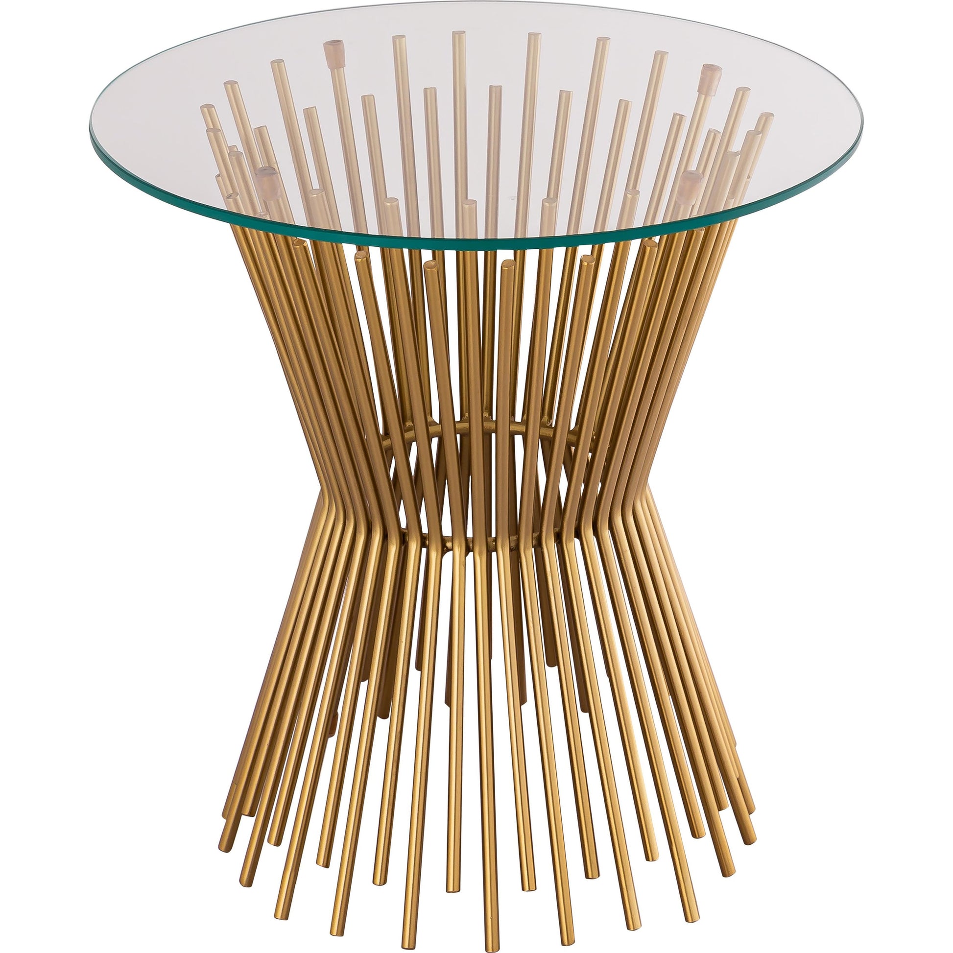 Grace Glass Side Table by TOV Furniture in gold. Made from iron in a transitional style.