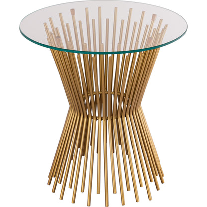 Grace Glass Side Table by TOV Furniture in gold. Made from iron in a transitional style.