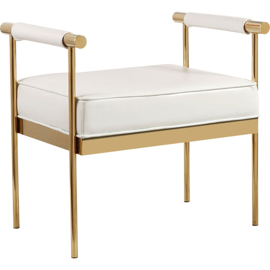Diva Eco-Leather Bench by TOV Furniture in white. Made from eco leather, stainless steel in a modern style.