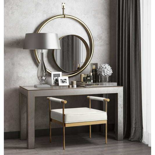 Diva Eco-Leather Bench by TOV Furniture in white. Made from eco leather, stainless steel in a modern style.