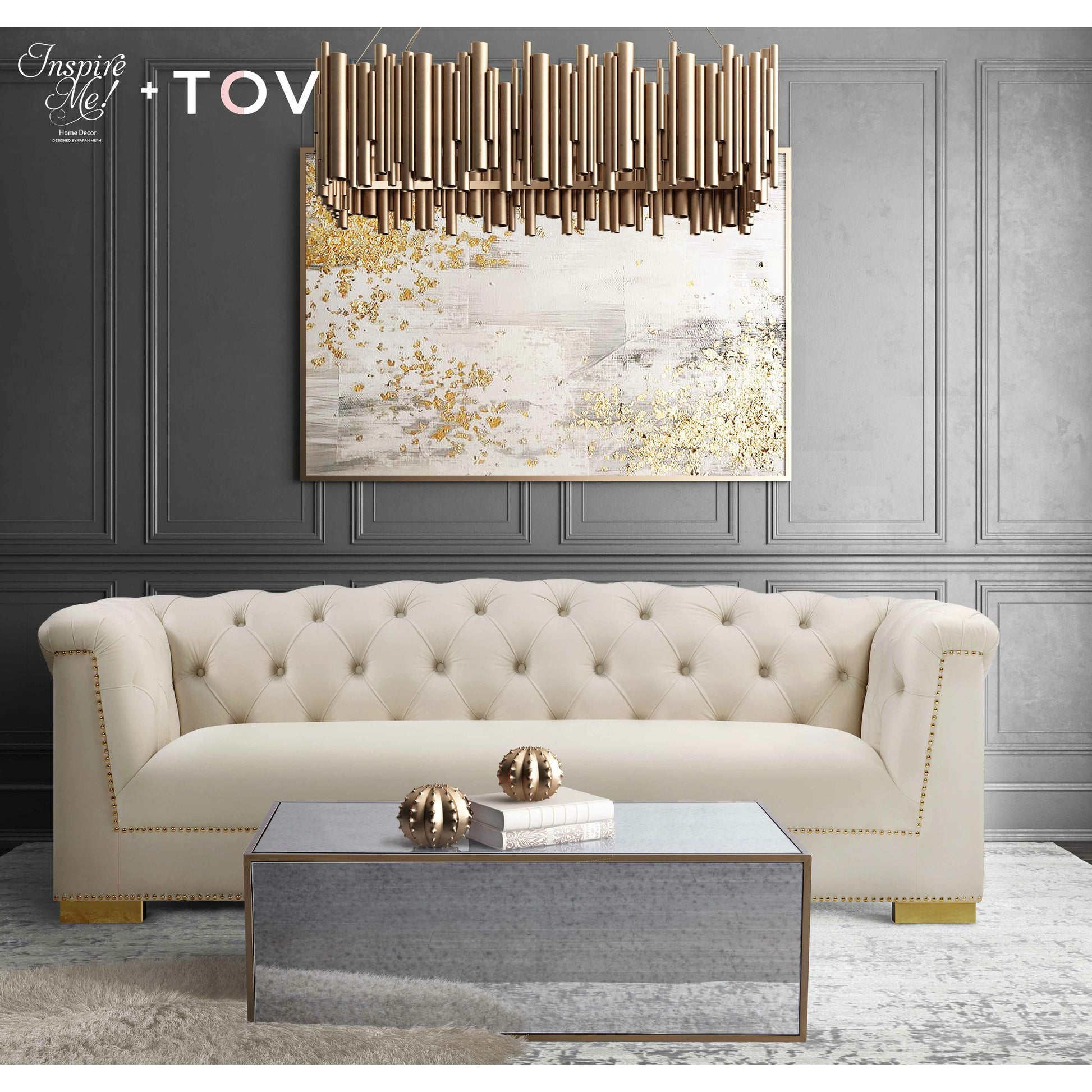 Lana Coffee Table by TOV Furniture in natural. Made from wood, steel, glass in a eclectic & global style.