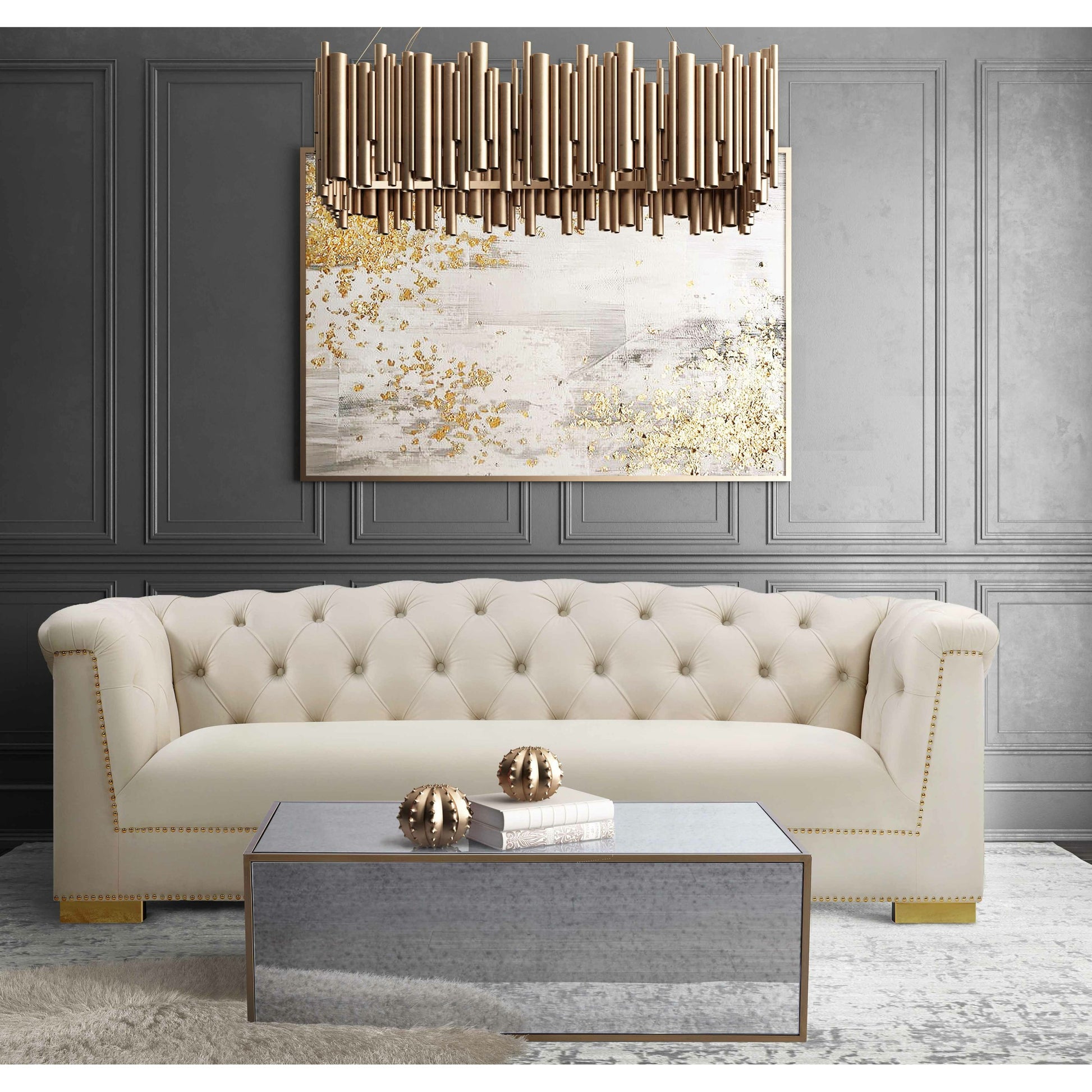 Farah Classic Sofa by TOV Furniture. Made from velvet in a traditional style.