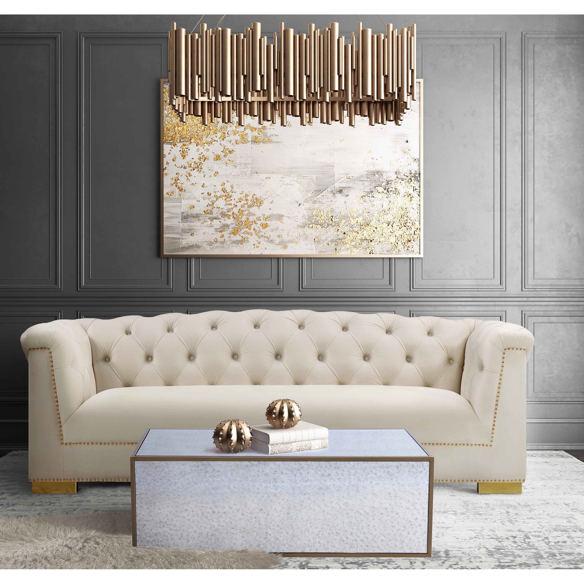 Lana Coffee Table by TOV Furniture in natural. Made from wood, steel, glass in a eclectic & global style.