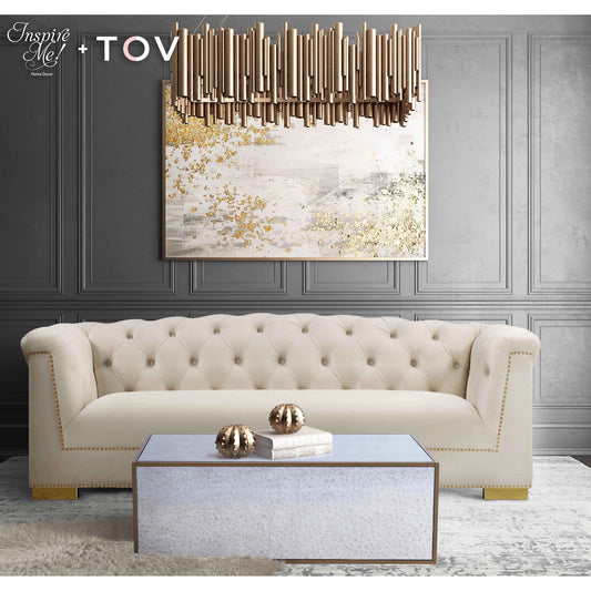 Lana Coffee Table by TOV Furniture in natural. Made from wood, steel, glass in a eclectic & global style.