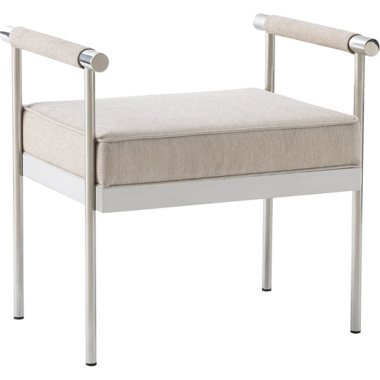 Diva Shagreen Bench by TOV Furniture in cream. Made from velvet in a transitional style.
