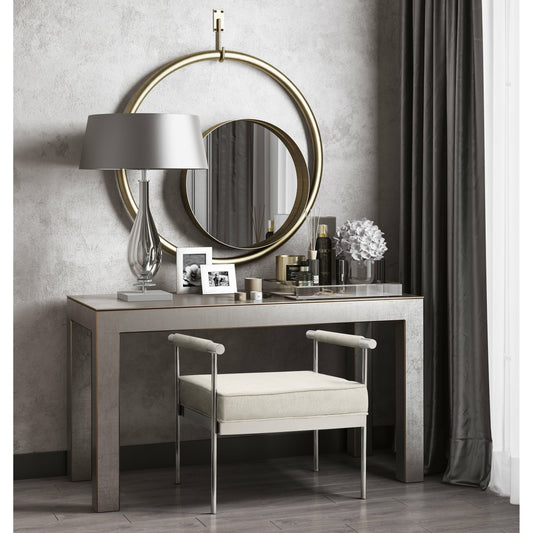 Diva Shagreen Bench by TOV Furniture in cream. Made from velvet in a transitional style.