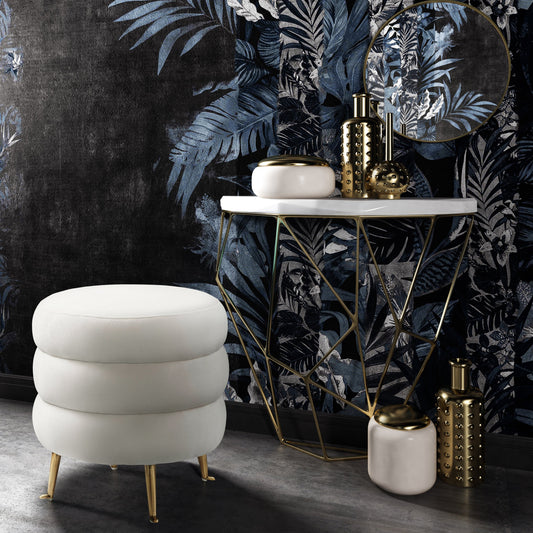 Ladder Ottoman by TOV Furniture in cream. Made from velvet, pine, stainless steel in a modern style.