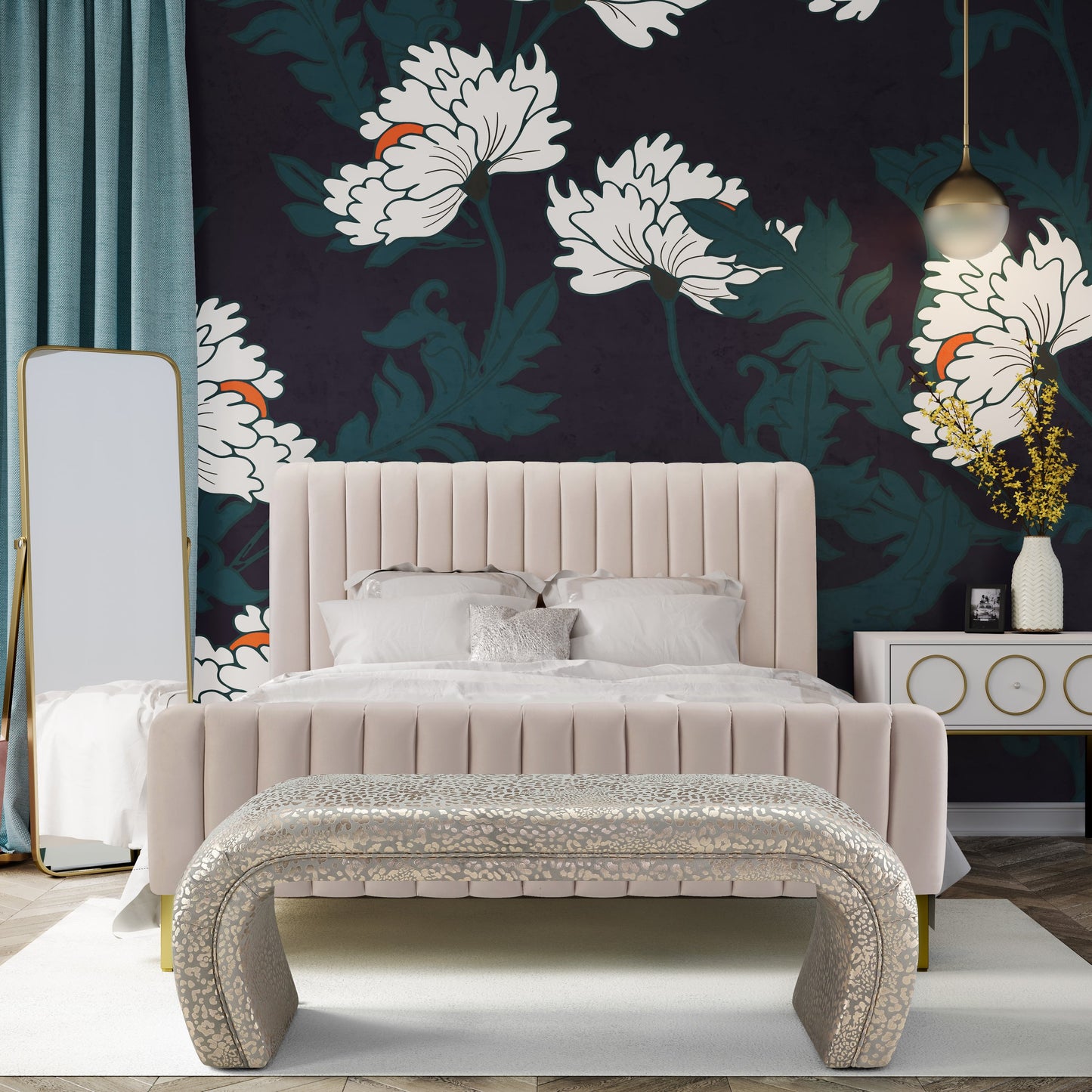 019 SR-759172 | Lifestyle | Angela Bed by TOV Furniture. Made from velvet in a transitional style.