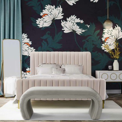 Angela Bed by TOV Furniture. Made from velvet in a transitional style.