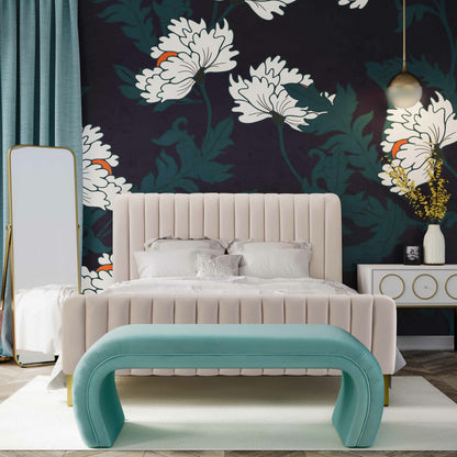 Angela Bed by TOV Furniture. Made from velvet in a transitional style.