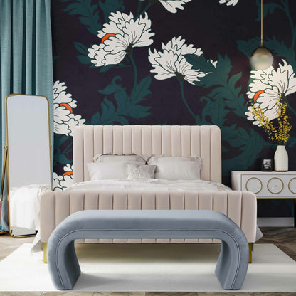 Angela Bed by TOV Furniture. Made from velvet in a transitional style.