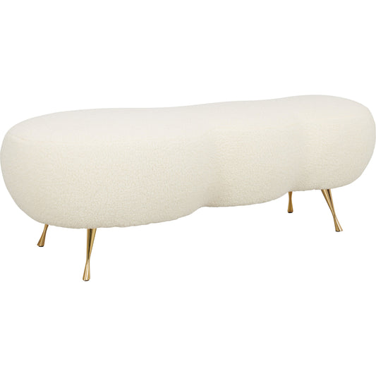 Welsh Faux Shearling Bench by TOV Furniture in beige. Made from faux sheepskin, metal, pine in a transitional style.