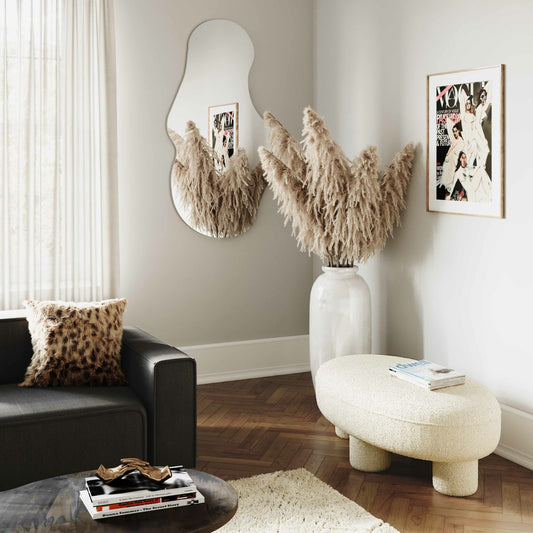 Discus Boucle Ottoman by TOV Furniture in cream. Made from boucle polyester in a modern style.