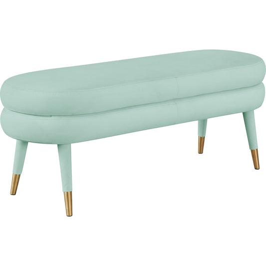 Betty Velvet Bench by TOV Furniture in sea foam green. Made from velvet in a modern style.