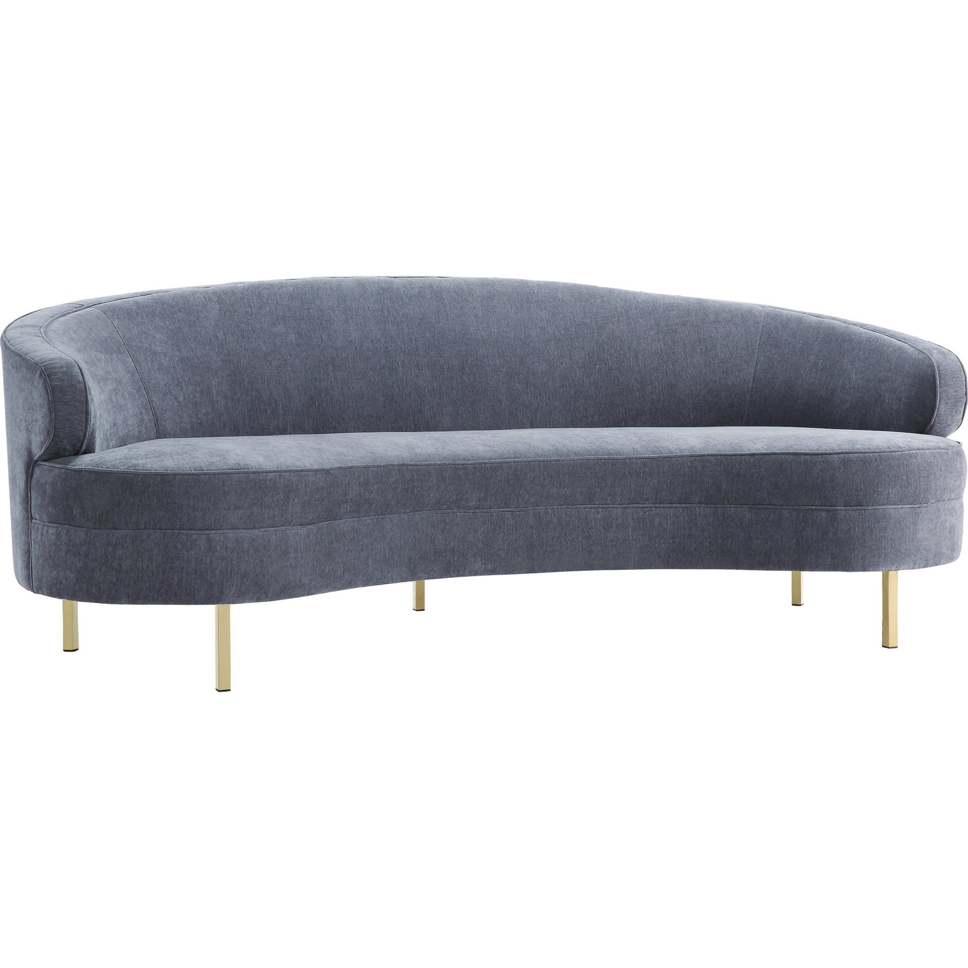 Baila Sofa by TOV Furniture in navy. Made from velvet, wood, stainless steel in a modern style.