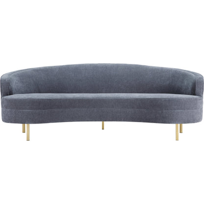 Baila Sofa by TOV Furniture in navy. Made from velvet, wood, stainless steel in a modern style.
