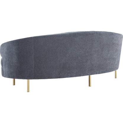 Baila Sofa by TOV Furniture in navy. Made from velvet, wood, stainless steel in a modern style.