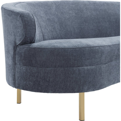 Baila Sofa by TOV Furniture in navy. Made from velvet, wood, stainless steel in a modern style.