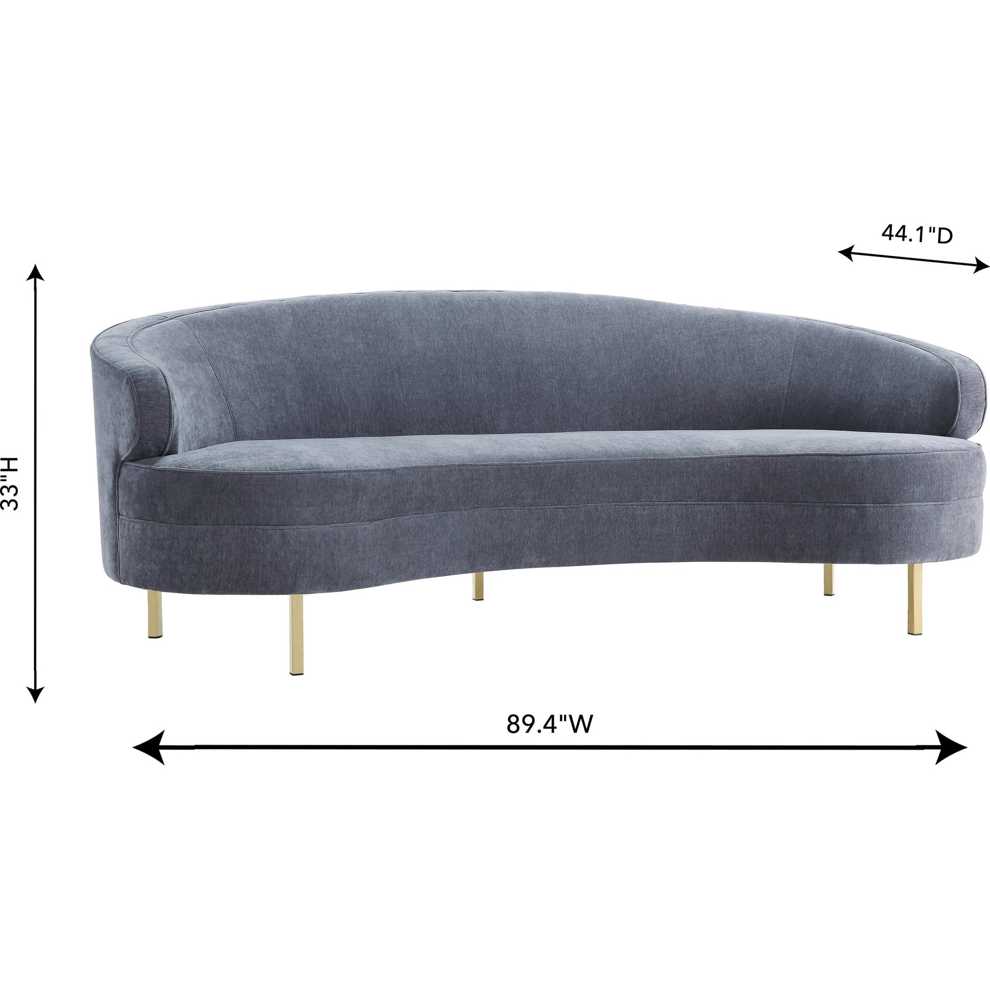 Baila Sofa by TOV Furniture in navy. Made from velvet, wood, stainless steel in a modern style.
