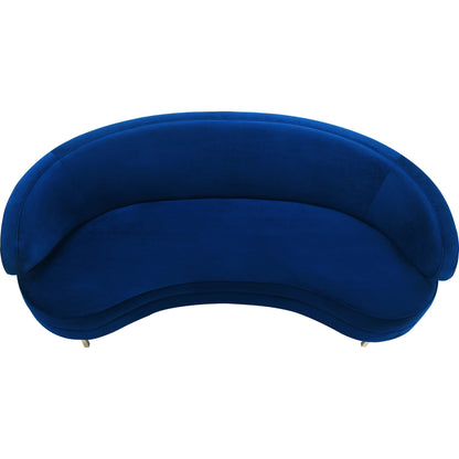 Baila Sofa by TOV Furniture in navy. Made from velvet, wood, stainless steel in a modern style.