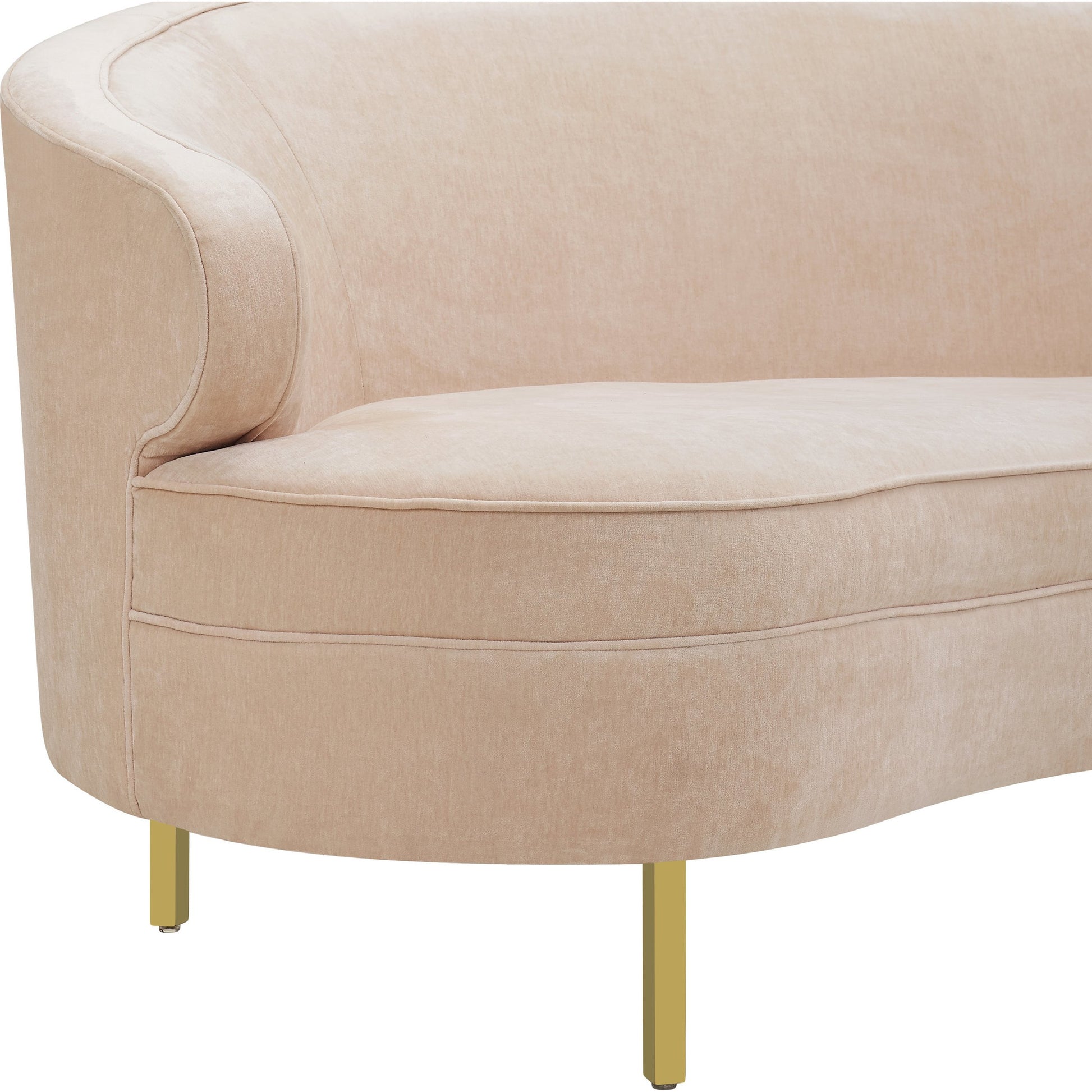 Baila Sofa by TOV Furniture in navy. Made from velvet, wood, stainless steel in a modern style.