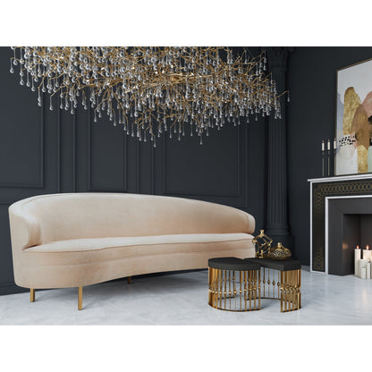 Baila Sofa by TOV Furniture in navy. Made from velvet, wood, stainless steel in a modern style.