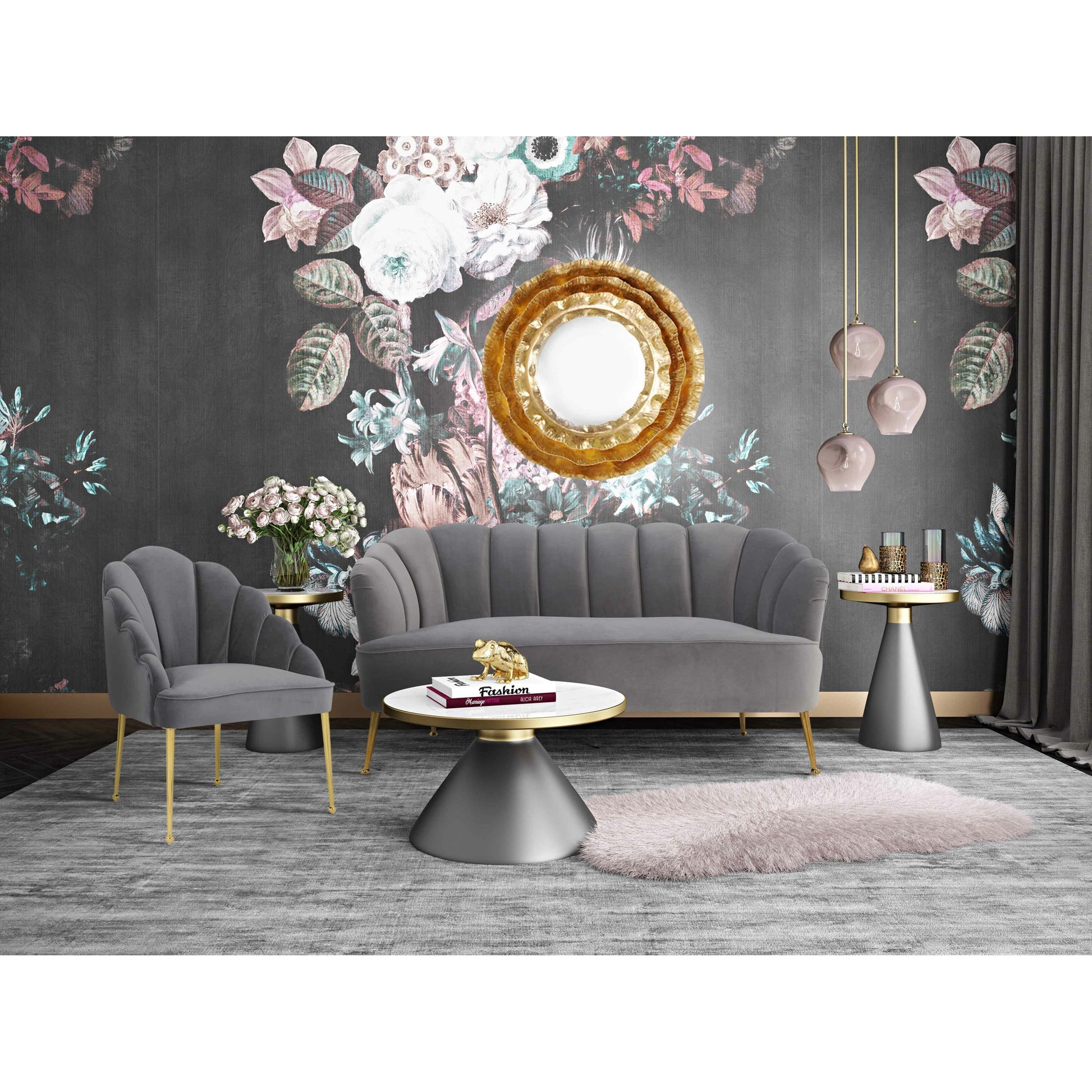 Richard Side Table by TOV Furniture in black, gold, white. Made from iron, marble in a modern style.
