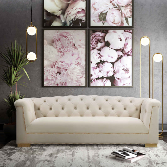 Farah Classic Sofa by TOV Furniture. Made from velvet in a traditional style.