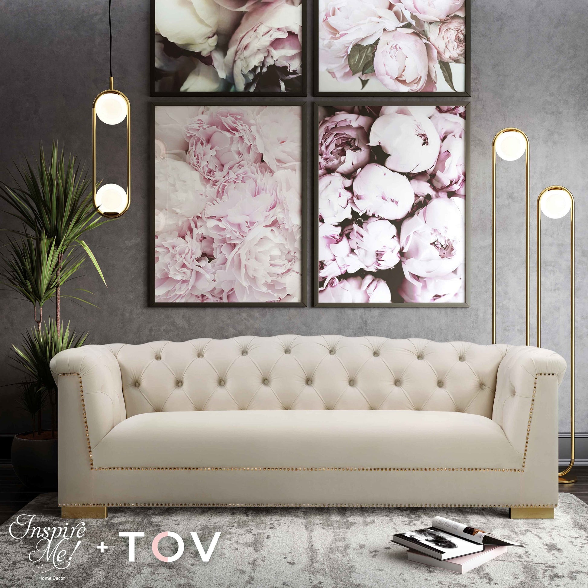Farah Classic Sofa by TOV Furniture. Made from velvet in a traditional style.