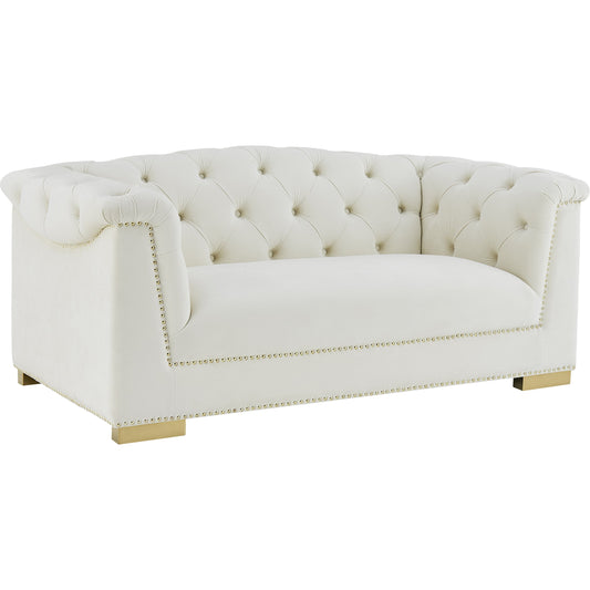 Farah Velvet Loveseat by TOV Furniture in cream. Made from velvet in a transitional style.