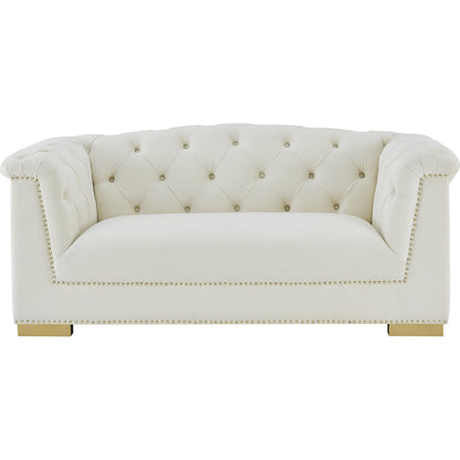 Farah Velvet Loveseat by TOV Furniture in cream. Made from velvet in a transitional style.