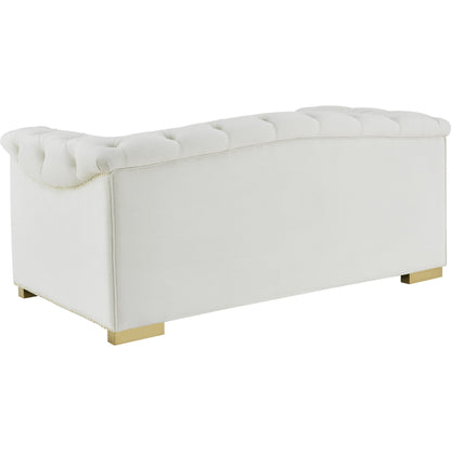 Farah Velvet Loveseat by TOV Furniture in cream. Made from velvet in a transitional style.