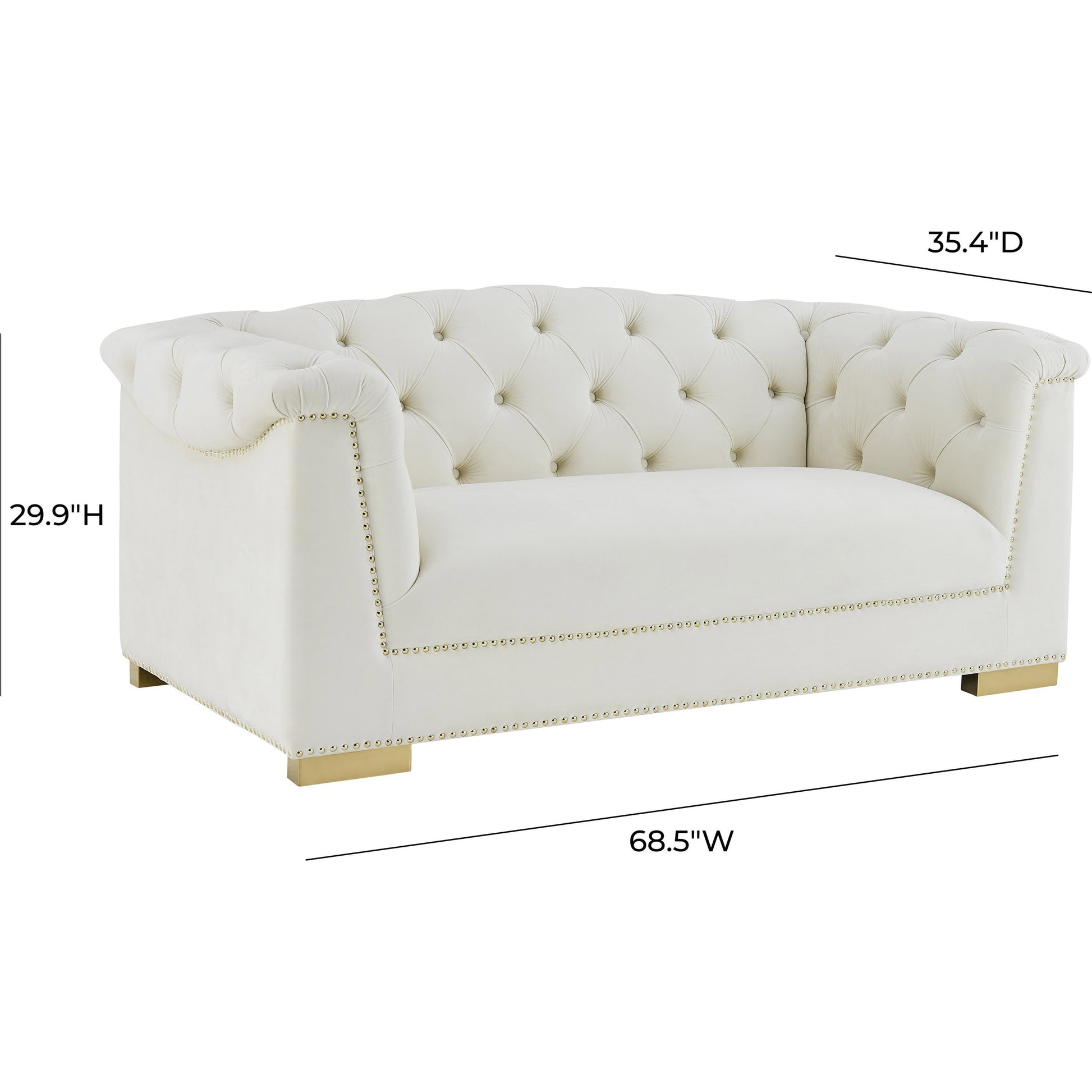 Farah Velvet Loveseat by TOV Furniture in cream. Made from velvet in a transitional style.