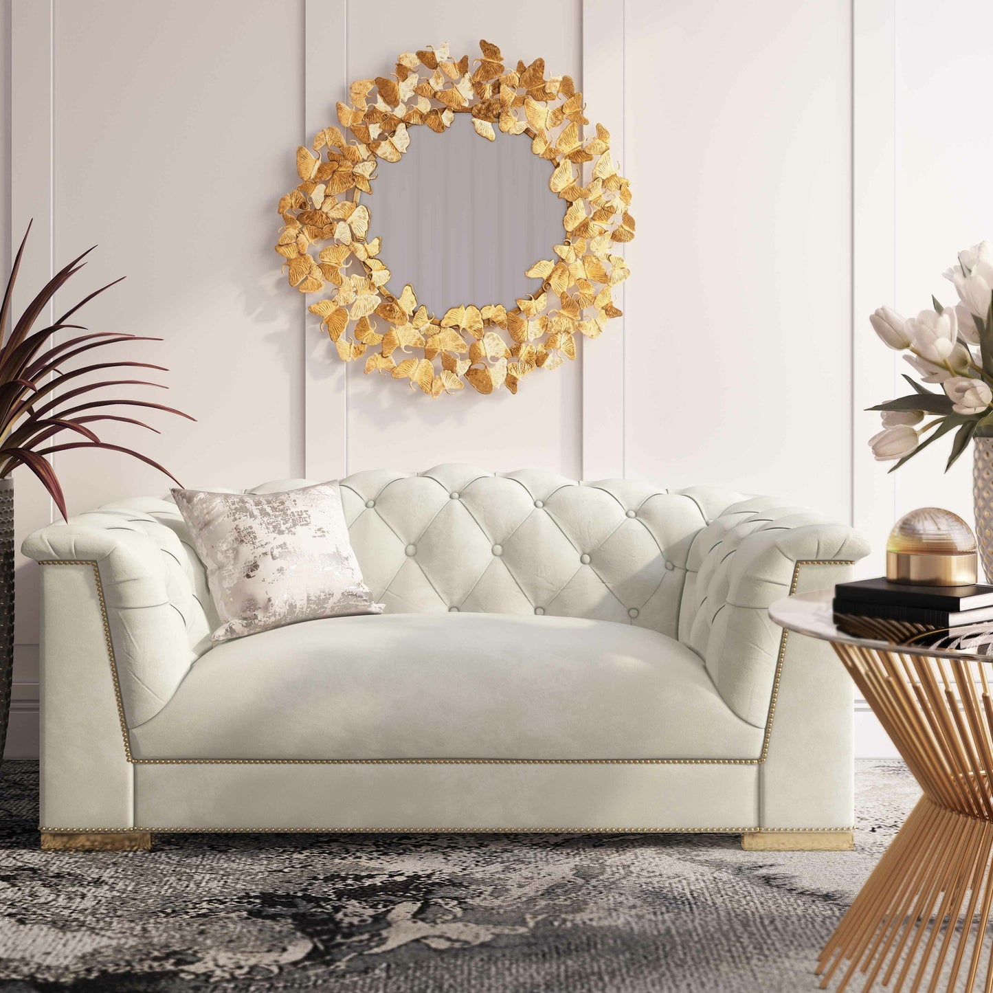 007 SR-893975 | Lifestyle | Farah Velvet Loveseat by TOV Furniture in cream. Made from velvet in a transitional style.