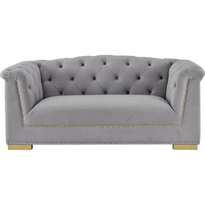 Farah Velvet Loveseat by TOV Furniture in cream. Made from velvet in a transitional style.