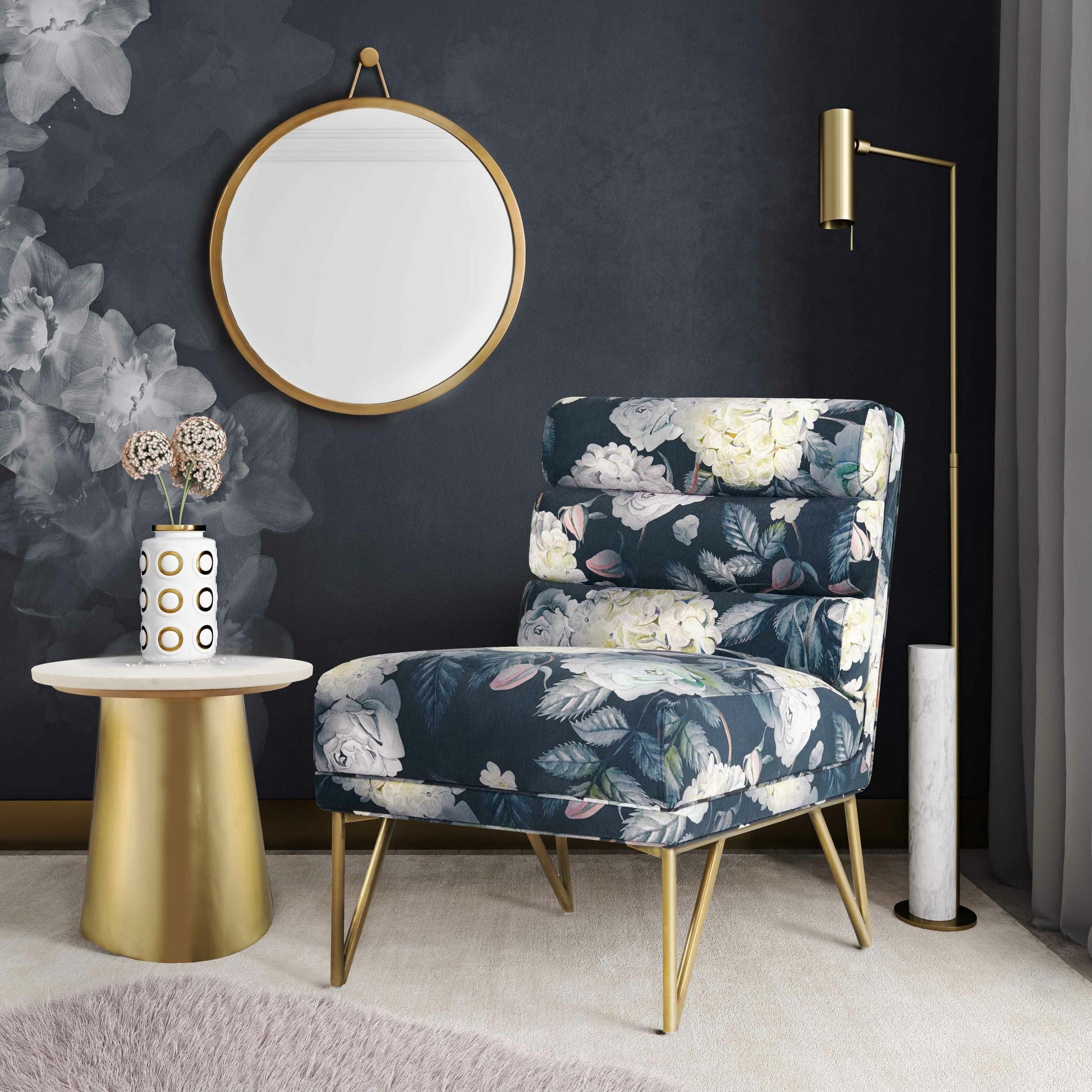 Bleeker Side Table by TOV Furniture in natural. Made from iron, stone in a modern style.