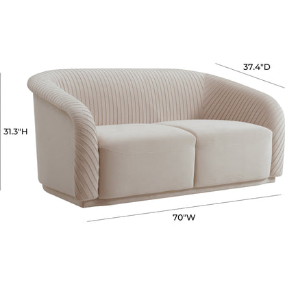 Yara Pleated Velvet Loveseat by TOV Furniture in beige. Made from pine, velvet in a transitional style.