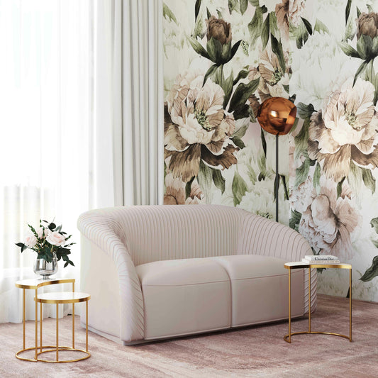 Yara Pleated Velvet Loveseat by TOV Furniture in beige. Made from pine, velvet in a transitional style.