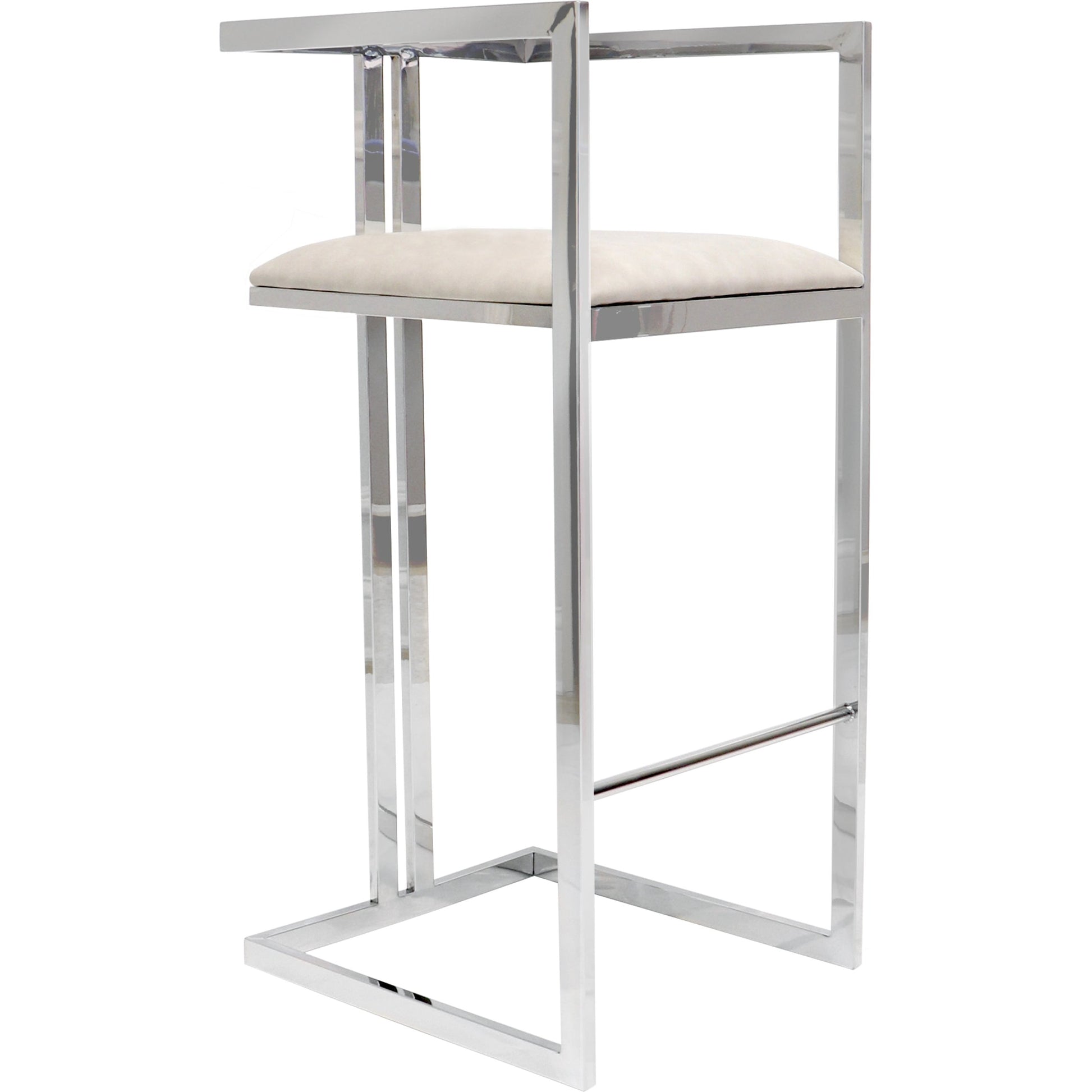 Luxe Bar Stool by Pasargad Home in chrome. Made from faux leather in a modern style.