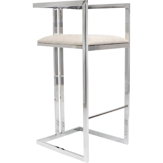 Luxe Bar Stool by Pasargad Home in chrome. Made from faux leather in a modern style.