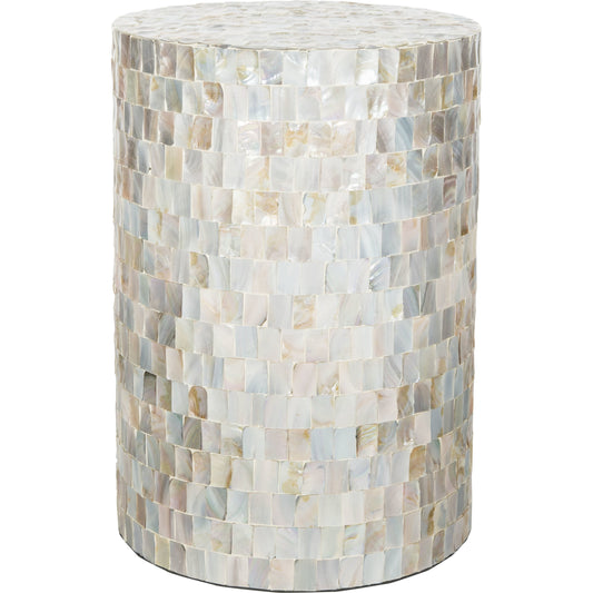 Ariel Sq Mosaic Round Stool by Safavieh in multi, blue. Made from mdf, faux mother of pearl in a coastal style.