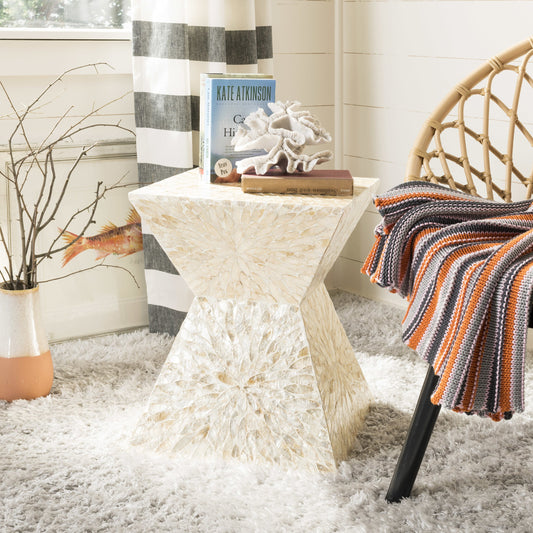 Calypso Sunburst Mosaic Stool by Safavieh in multi, beige. Made from mdf, faux mother of pearl in a eclectic & global style.