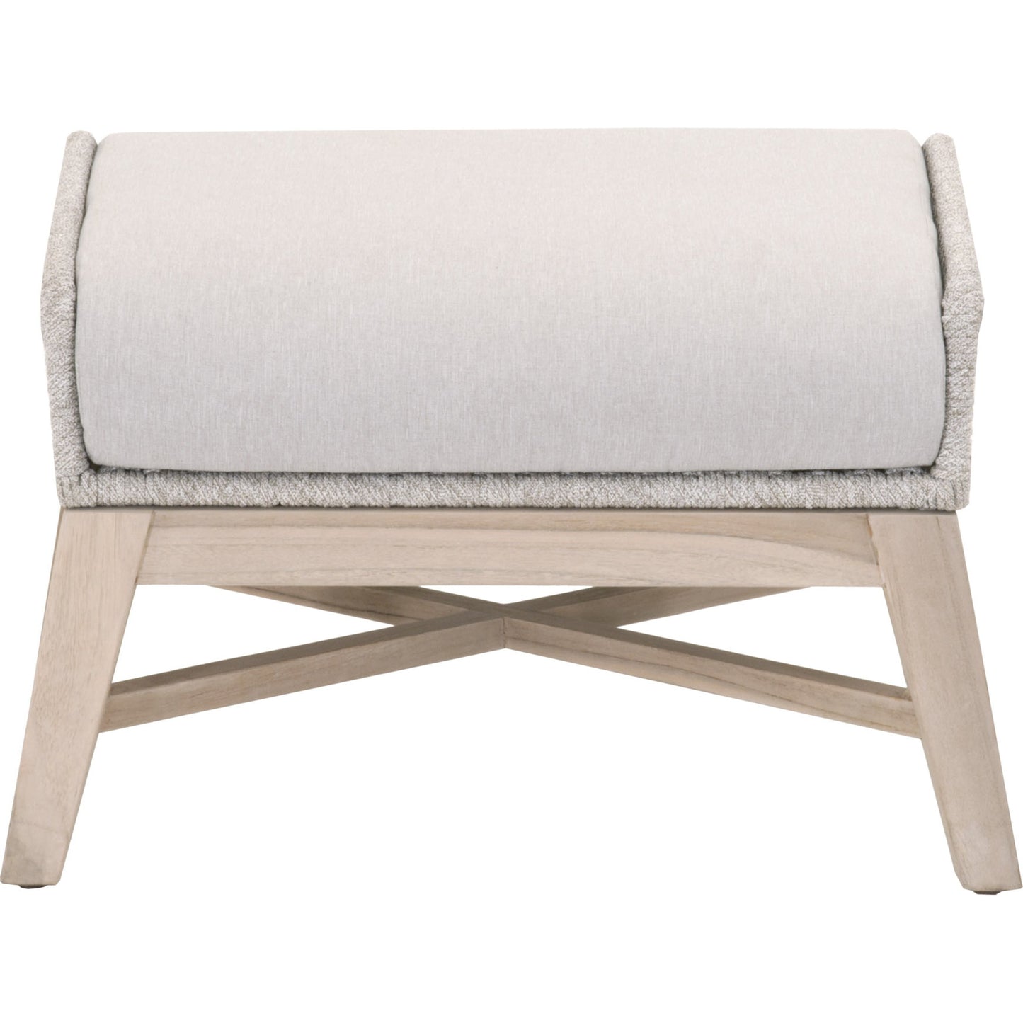 001 SR-837487 | Primary Silo | Tapestry Footstool by Essentials For Living in gray, taupe, white, pumice. Made from solid teak, steel pipe, rope, 100% olefin in a modern style.