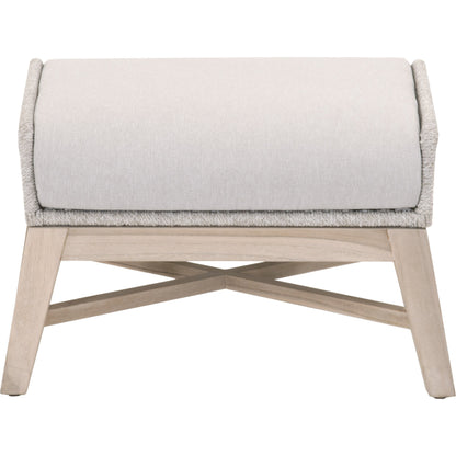 Tapestry Footstool by Essentials For Living in gray, taupe, white, pumice. Made from solid teak, steel pipe, rope, 100% olefin in a modern style.