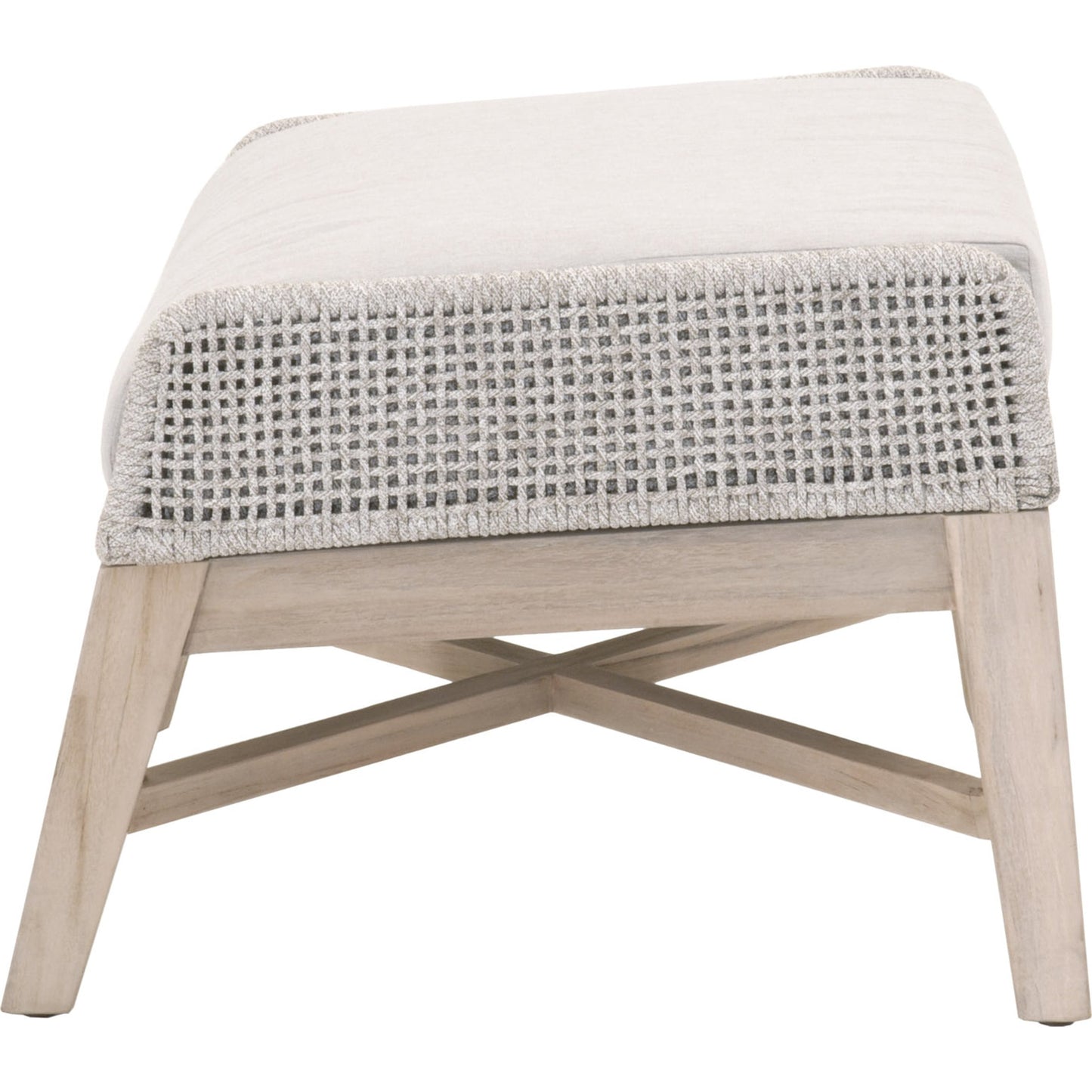 002 SR-837487 | Additional Silo | Tapestry Footstool by Essentials For Living in gray, taupe, white, pumice. Made from solid teak, steel pipe, rope, 100% olefin in a modern style.