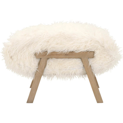 Tibet Ottoman by Essentials For Living in white fur, smoke gray oak. Made from solid reclaimed oak, faux wool in a modern style.