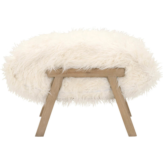 Tibet Ottoman by Essentials For Living in white fur, smoke gray oak. Made from solid reclaimed oak, faux wool in a modern style.