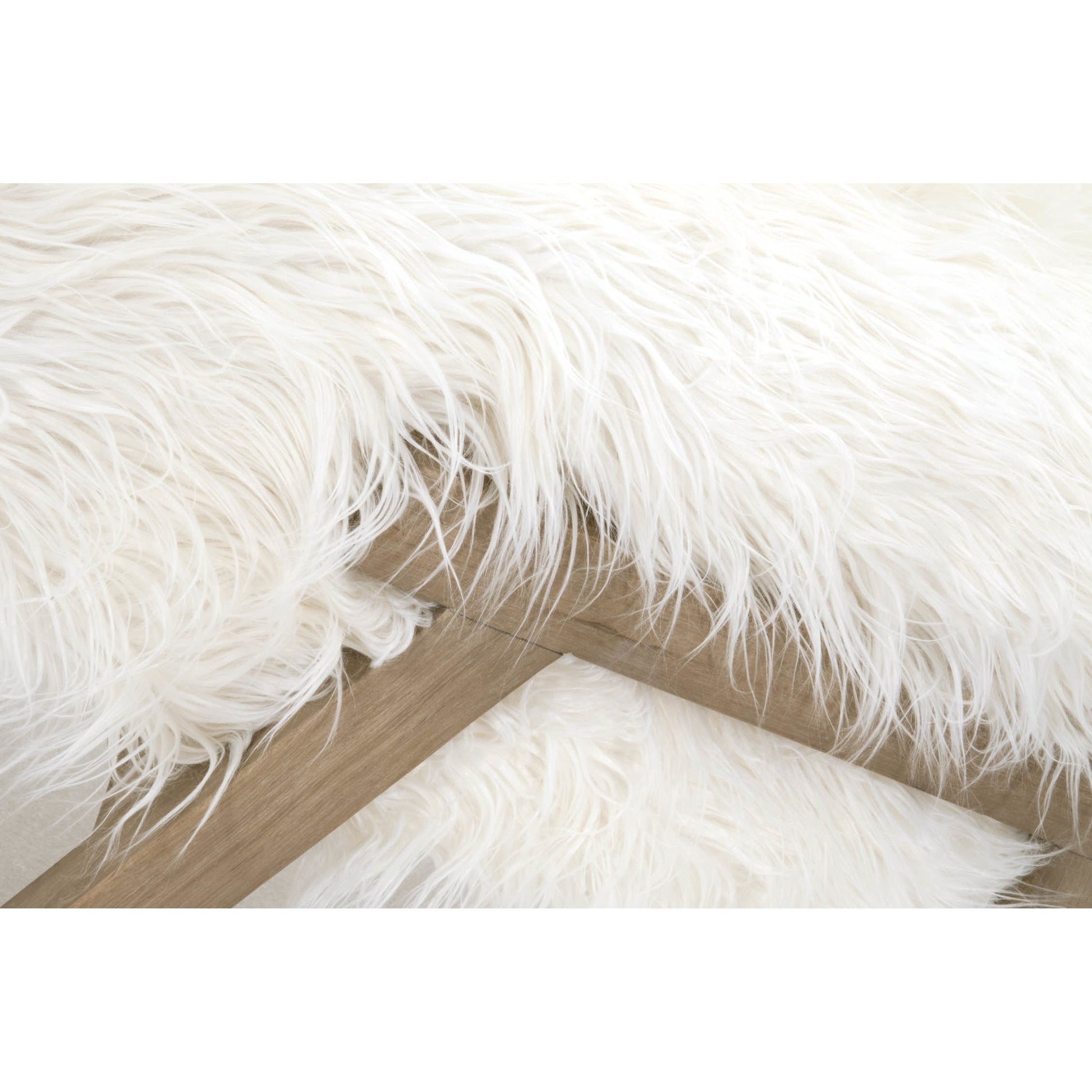 Tibet Ottoman by Essentials For Living in white fur, smoke gray oak. Made from solid reclaimed oak, faux wool in a modern style.