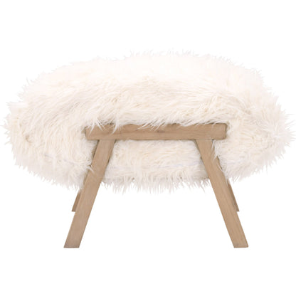 Tibet Ottoman by Essentials For Living in white fur, smoke gray oak. Made from solid reclaimed oak, faux wool in a modern style.