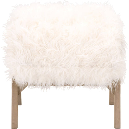 Tibet Ottoman by Essentials For Living in white fur, smoke gray oak. Made from solid reclaimed oak, faux wool in a modern style.